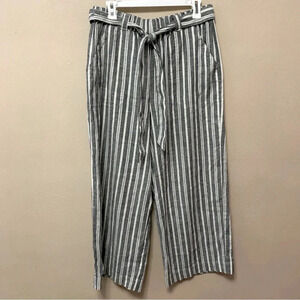 Marine Layer Women's Shelly Hemp Blend Wide Leg Crop Pant in Grey Stripe Large